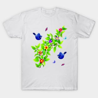 Blue Birds. Superb Blue Fairy Wrens and Butterflies T-Shirt